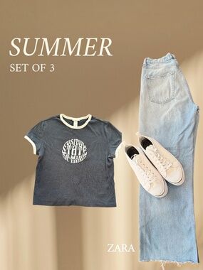 ZARA Wide Leg Jeans Sz 6, Smiley® x H&M Tee, Low-Top Platform Sneakers (3 Items)